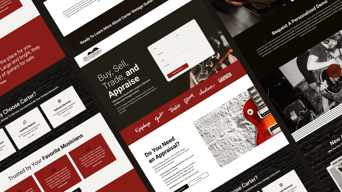 Carter Vintage storefront pages: appraisal, consignment and inventory